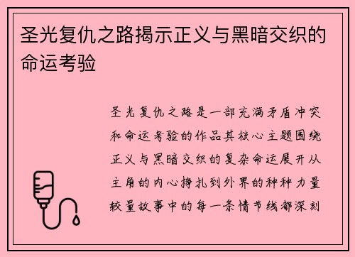 圣光复仇之路揭示正义与黑暗交织的命运考验